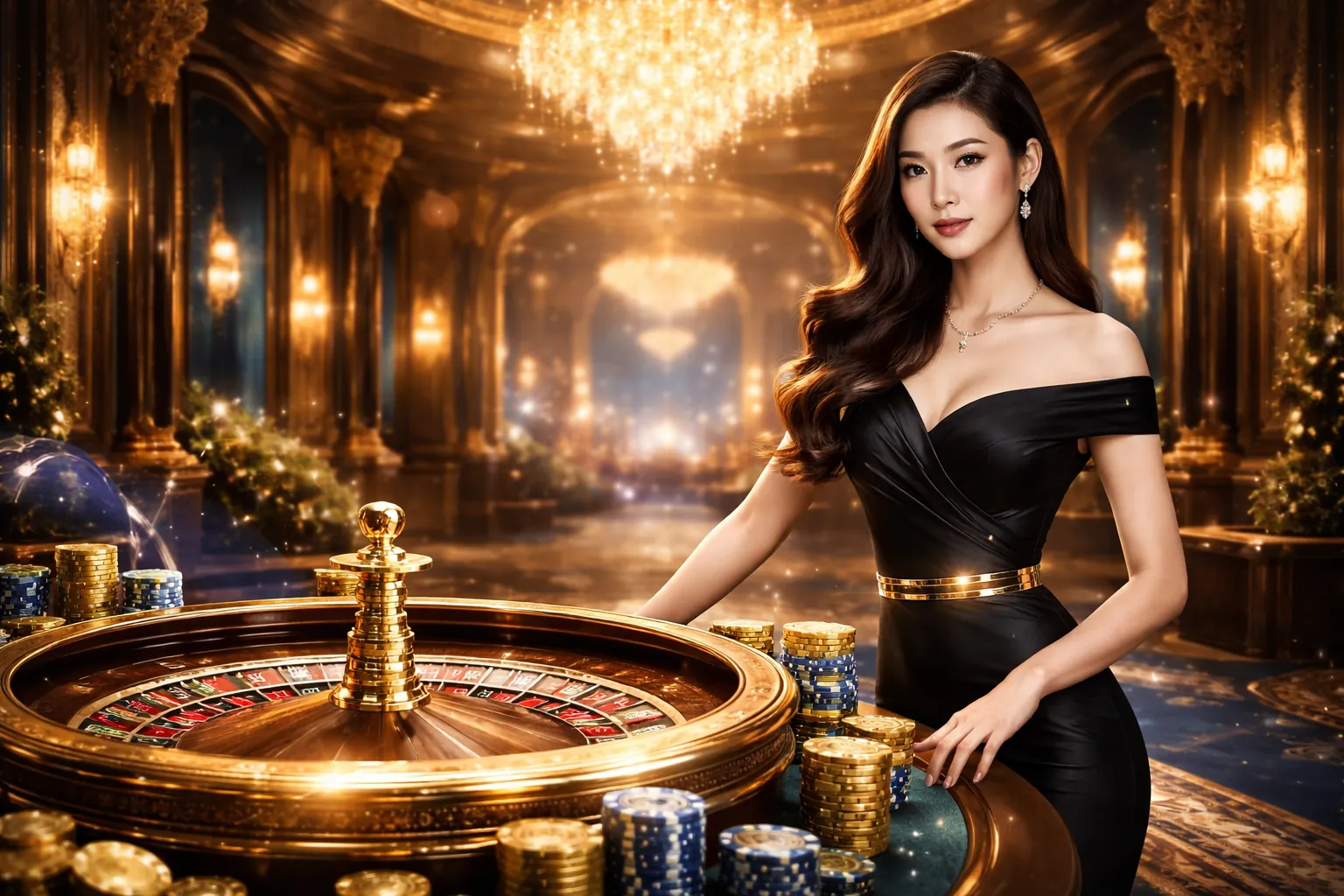 Sân vận động lớn với đèn sáng và hình ảnh các môn thể thao, biểu tượng m99 nổi bật